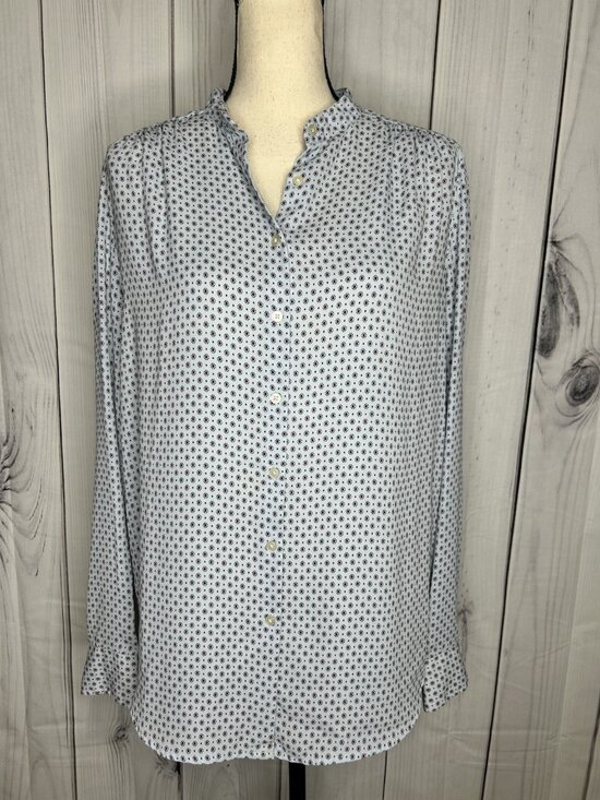 LOFT Tops - Ann Taylor Loft Womens Button-Down Blouse Sz M Blue Burgundy Long Sleeve Top